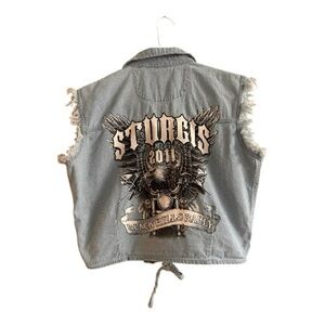 Sturgis Black Hills Rally 2011 graphic denim cut-off shirt/vest Size Large